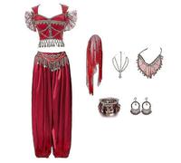 Festival Arabian Princess Costumes Indian Dance Embroider Bollywood Jasmine Costume Party Cosplay Jasmine Princess Fancy Outfit yy Red 1 - 7 pcs Set M