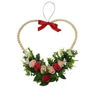 Festival Atmospheres Boosters Heart Wreath for Valentines Comprising Wood Beads and Ribbon Accent Measuring 36cm Wide 37cm High Size Valentines Day Heart Garlands with Wood Beads and Red Ribbon for