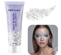 Festival Body Hair Glitter Gel - 50ml Festival Face Paint Mermaid Sequins Chunky Glitter Glue for Body Face Nails DIY Art (Silver)