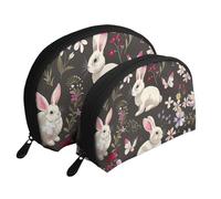 Festival Bunny Floral Printed Makeup Bags 2-Piece Portable Shell Travel Toiletry Bag Cosmetic Organizer Bag for Women