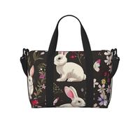 Festival Bunny Floral Printed Travel Bag Duffle Bag for Men Women, Large Water Resistant Gym Bag Weekend Holdall Bag with Shoulder Strap