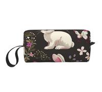 Festival Bunny Floral Printed Travel Makeup Bag Portable Cosmetic Bag Makeup Case Toiletry Handbag Organiser for Women