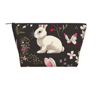 Festival Bunny Floral Printed Travel Makeup Bag Trapeze Cosmetic Bag Makeup Case Toiletry Bag Organiser for Women