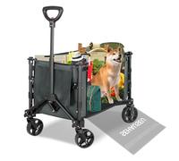 Festival Camping Trolley Folding Cart Beach Wagon on Big All-Terrain Wheels, Retractable Handle Garden Trolley, Heavy Duty 600D, 120L 100kg, for Shopping Picnic Camping Transport (Grey)