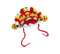 Festival Cats Hat for Chinese NewYear Symbolizing Wealth Good Luck Adjustable Rope Easy Wear Washable Headwear for Pet Chinese NewYear Cats Hat
