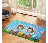 Festival Egg Bunny Grass Wooden Patterned Pet Feeding Mat with Water-Absorbing PU Top & Rubber Base - Anti-Slip Dog Cat Food Mat for Cats, Dogs & Pets, 40x60cm