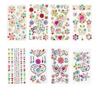 Festival Face Gems Self-Adhesive Stick On Gems - 8 Sheets Colourful Face Jewels with Rhinestones for Women & Kids - Waterproof Glitter Stickers for Party Makeup, Nail Art and DIY Crafts