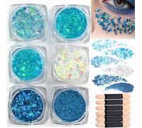Festival Face Glitter Gel Set with 6 Chunky Holographic Colors in Blue & Iridescent Shades - Includes Dual-Ended Sponge Applicators for Sparkling Mermaid Sequins on Face, Hair, & Nails Makeup