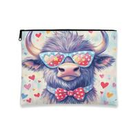 Festival Highland Cow Makeup Bag, Funky Heart Glasses Cosmetic Organizer for Women, Colorful Canvas Zipper Pouch, Fall Celebration Gift Travel Toiletry Bag, colorful, 7x9 Inch, Highland Cow