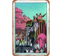 Festival In Jaipur Rajasthan- Yoshida Toshi - Japanese Ukiyo-e Woodblock Print Art Painting of India Metal Tin Sign Retro Wall Decor for Home Gate Garden Bars Restaurants Cafes Office Store Pubs Club