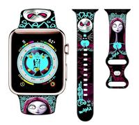 Festival Jack Skellington Sally Bands Compatible with Apple Watch Band 38mm/40mm/ 41mm/42mm/44mm/ 45mm/Ultra 49mm Halloween Christmas Skull Soft Silicone Replacement Strap for iWatch Series 9 8 7 6 5