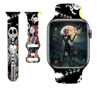 Festival Jack Skellington Sally Bands Compatible with Apple Watch Band 38mm/40mm/ 41mm/42mm/44mm/ 45mm/Ultra 49mm Halloween Christmas Skull Soft Silicone Replacement Strap for iWatch Series 9 8 7 6 5
