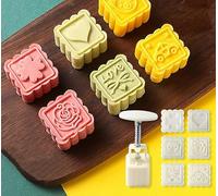 Festival Moon Cake Mould, Mooncake Fondant Mold Set 3D Flower Cookie Stamp 4/6/8pcs DIY Baking Tool White 50G(G)