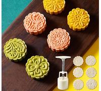 Festival Moon Cake Mould, Mooncake Fondant Mold Set 3D Flower Cookie Stamp 4/6/8pcs DIY Baking Tool White 50G(B)
