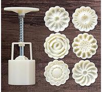Festival Moon Cake Mould, Mooncake Molds Set with 4/6/8 Cookie Stamps 3D DIY Flower Press White 14cm 50g(D)