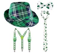 Festival Outfit Men St. Patricks Day Irish Ethnic Hat Green Leisure Business Plaid Comfortable Celebration Set Irish Set Fancy Dress Up Costume For Men
