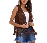 Festival Outfit Women, Tassel Waistcoat Women, Faux Suede Fringe Jacket Sleeveless Vest,Country And Western Clothing Women Cardigan 70s Hippie Fringed Waistcoats Cowboy Shirts