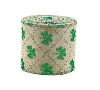 Festival Patricks Day Linen Ribbon Featuring Clovers Pattern Great for Party Decoration Bend Making Ribbon