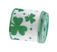 Festival Patricks Day Linen Ribbon Featuring Clovers Pattern Great for Party Decoration Bend Making Ribbon