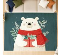 Festival RUGS for Family Party, Christmas Decorations, Gift - Low Pile Rug Non Slip Cartoon Christmas Cute Polar Bear Carpet, Extra Soft Machine washable Floor Mat Dark Cyan 80 x 150 cm