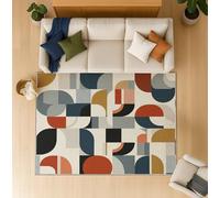 Festival RUGS for Family Party, Christmas Decorations, Gift - Low Pile Rug Non Slip Modern Geometric Circles Squares Carpet, Extra Soft Machine washable Floor Mat Charcoal 180 x 270 cm