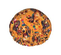 Festival Sausage Dogs Print Shower Caps for Women, Reusable Double Layers Elastic Band Long Hair Bath Caps for Shower