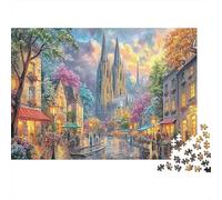 Festival Street 1000pc Jigsaw Puzzle for Jigsaw Fans Sturdy Paper Gothic City Landscape Art Home Decor Wall Art Birthday Present Mental Puzzle Game Home Decoration Jigsaw 52x38cm/1000pcs