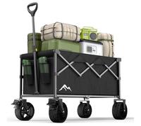 Festival Trolley, 150L Folding Beach Trolley Cart with Extra Wide Wheels and Brake Load up 150KG, Adjustable Handle & Cover Bag, 360° All-Terrain Wagon trolley for Camping Garden