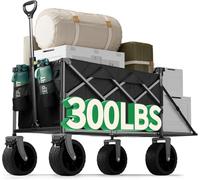 Festival Trolley, 300L Folding Beach Trolley Cart with Adjustable Tailgate, 360° Wheels and Brake Load up 150KG, Adjustable Handle Cover Bag, All-Terrain Wagon or Beach Camping Garden