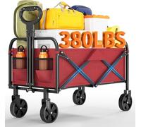 Festival Trolley, Foldable Utility Wagon Cart 220L, Collapsible Foldable Shopping Wagons Carts with Drink Holders, for Beach Outdoor Garden Picnic Shopping Fishing, Adjustable Handle