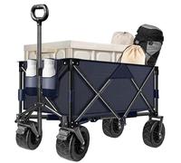 Festival Trolley, Folding Camping Trolley with All-Terrain Big Wheels and Brakes, Heavy Duty Collapsible Foldable Beach Cart for Outdoor Garden Picnic Fishing, Adjustable Handle