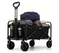 Festival Trolley on Wheels 100KG, Foldable Wagon 120L Heavy Duty Collapsible Utility Cart with Adjustable Handle for Camping, Garden, Beach, Picnic & Shopping, Black
