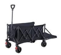 Festival Trolley on Wheels, 160L-210L Folding Wagon, Portable Camping Cart, Camping Trolley Foldable for Beach Outdoor Garden Shopping, Rear-Opening Design, Wide Wheels, Adjustable Handle, Black