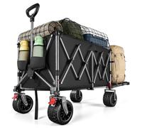 Festival Trolley on Wheels, 200L-300L Heavy Duty Folding Wagon, Portable Camping Cart, Camping Trolley Foldable for Beach Outdoor Garden Shopping Fishing, Rear-Opening Design Large Trolley, Black