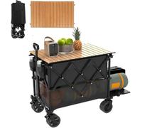 Festival Trolley On Wheels, 400L 250KG Capacity Folding Beach Trolley Cart All Terrain Utility Wagon For Shopping Outdoor Picnic Garden, Camping Cart With Cover Bag & Table (Black, 400L)