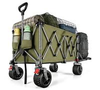 Festival Trolley on Wheels, 60-120L Folding Wagon, Portable Camping Cart, Camping Trolley Foldable for Beach Outdoor Garden Shopping Fishing, Rear-Opening Design, Front Dual Brake Trolley, Green