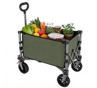 Festival Trolley on Wheels, 60.5L Folding Wagon, Portable Mini Camping Cart, Camping Trolley Foldable for Beach Outdoor Garden Shopping, Side-Opening, Wide Wheels, Adjustable Handle, Green
