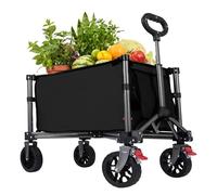 Festival Trolley on Wheels, 70L Folding Wagon, Portable Mini Camping Cart, Camping Trolley Foldable for Beach Outdoor Garden Shopping, Side-Opening, Wide Wheels, Adjustable Handle, Black