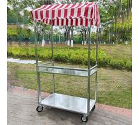 Festival Trolley on Wheels Folding Camping Wagon Portable Camping Cart Collapsible Foldable Trolly，le Food Cart with Wheels - Folding Market Stand for Events - Red Hot Dog Kiosk - 100 cm Len