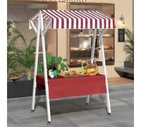 Festival Trolley on Wheels Folding Camping Wagon Portable Camping Cart Collapsible Foldable Trolly，Red Iron Outdoor Vendor Cart Foldable Mobile Market Stall Display Movable Street Food Stand