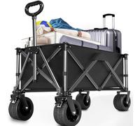 Festival Trolley on Wide Big Wheels, Collapsible Wagon Cart with Adjustable Handle Portable Folding Camping Cart Heavy Duty Pull Along Trolley for Dog Outdoor Garden Picnic Shopping Fishing Beach