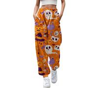 Festival Trousers for Womens Funny Fresh Pumpkin High Elasticated Waistband Flared Leggings Bootcut Festive Atmosphere Joggers Spooky Themed Tracksuit Halloween Parties Orange