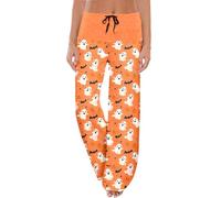 Festival Trousers for Womens Horror Print Leggings High Elasticated Waistband Flared Bootcut Festive Atmosphere Joggers Flannel Pyjama Bottoms Plus Size Women Orange