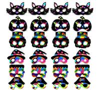 FestivalLaney Adult Halloween Mask Set of 24, Iridescent Rainbow Half Face Masks for Adults, Pumpkin Skull Cat Witch Bat Spider Designs, Fancy Dress Party Accessories for Cosplay Masquerade