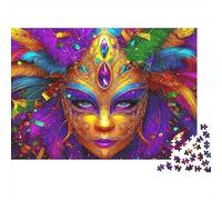 FestivalMaskWithFeathers 1000 Masquerade Mask Pieces Puzzle Premium Cardstock Office Ultra Difficult Idea Party Perfect Decoration Teens Cognitive 38x26cm/1000pcs
