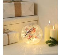 Festive 15cm Battery Lit Crackle Effect Light Up Christmas Robin Branch Ball Decoration (P050912)