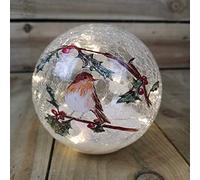 Festive 15cm Battery Operated Indoor Christmas LED Lit Crackle Effect Robin Ball