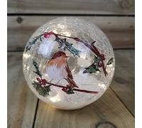 Festive 15cm Battery Operated Indoor Christmas LED Lit Crackle Effect Robin Ball
