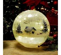 Festive 15cm Battery Operated Lit Crackle Effect Lodge Christmas Ball, Decorative Glass Ball with LED Lights for Indoor and Outdoor Use