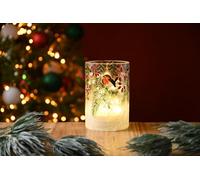 Festive 15Cm Battery Operated Lit Robin / Berries Crackle Votive